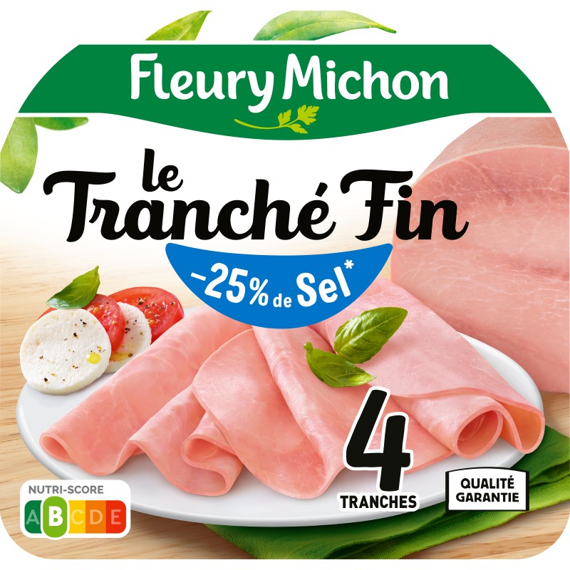 Jambon le tranché fin réduit en sel sans nitrite x4 120g