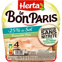 Le Bon Paris Jambon TRanché Fin -25% de Sel sans Nitrite x4 120g