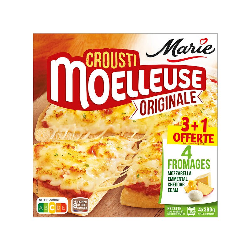 Pizza crousti moelleuse originale 4 fromages 4x390g dont 1 offerte