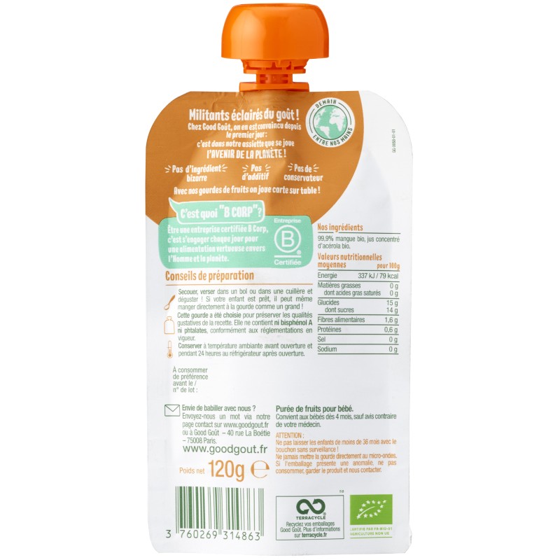 Bio Gourde mangue dès 4 mois 120g