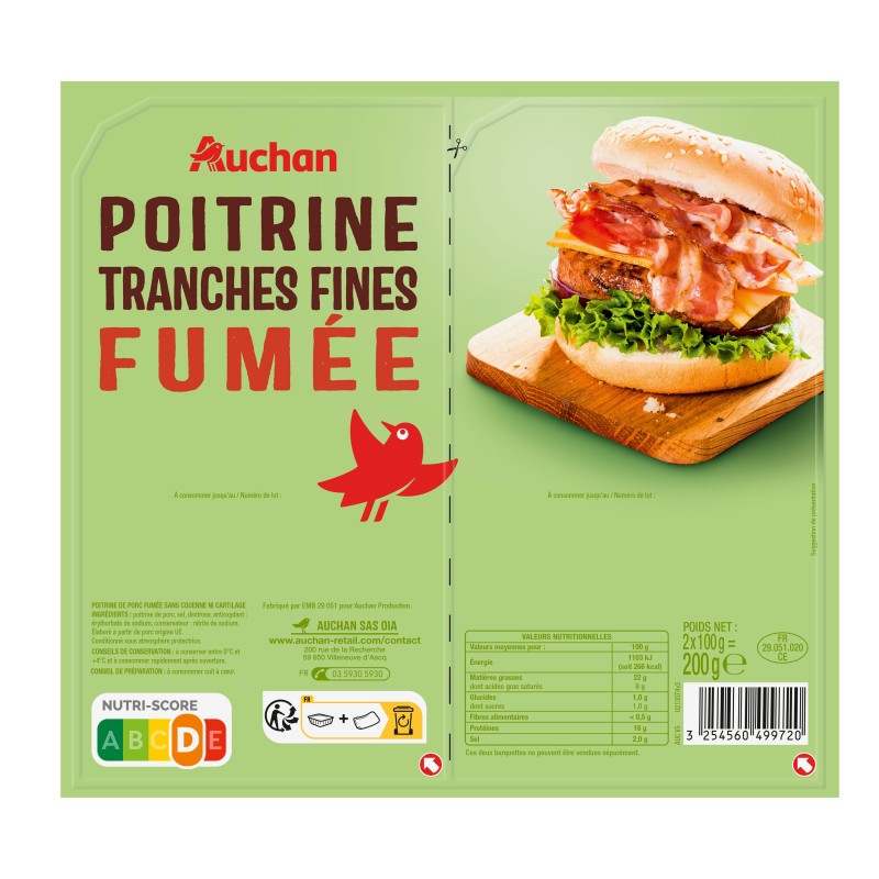 Poitrine fumée tranches fines 2x100g