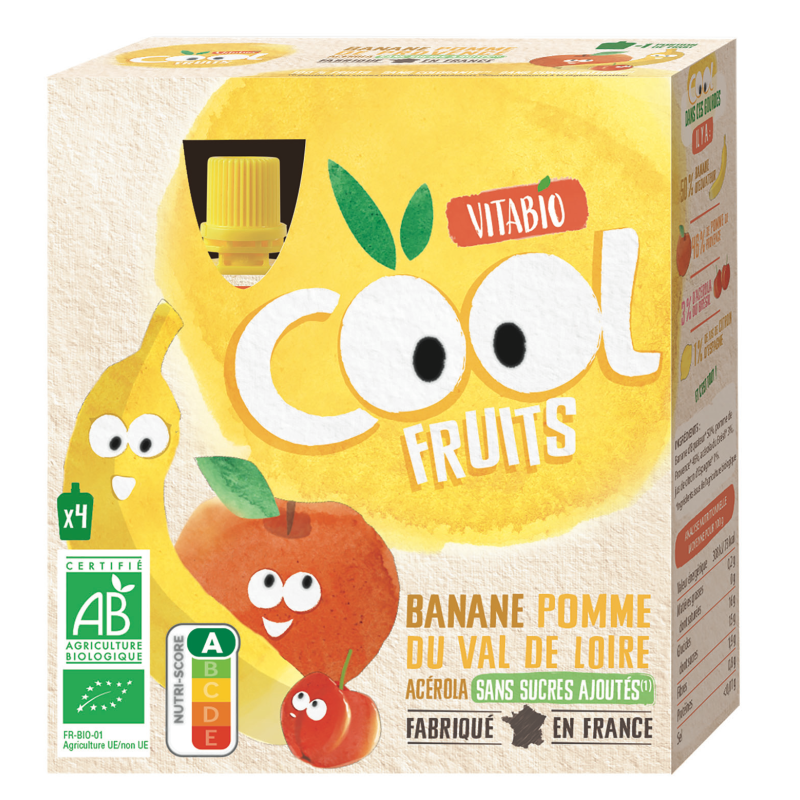 Cool Fruits Bio Gourde Compote Pomme Banane 4x90g