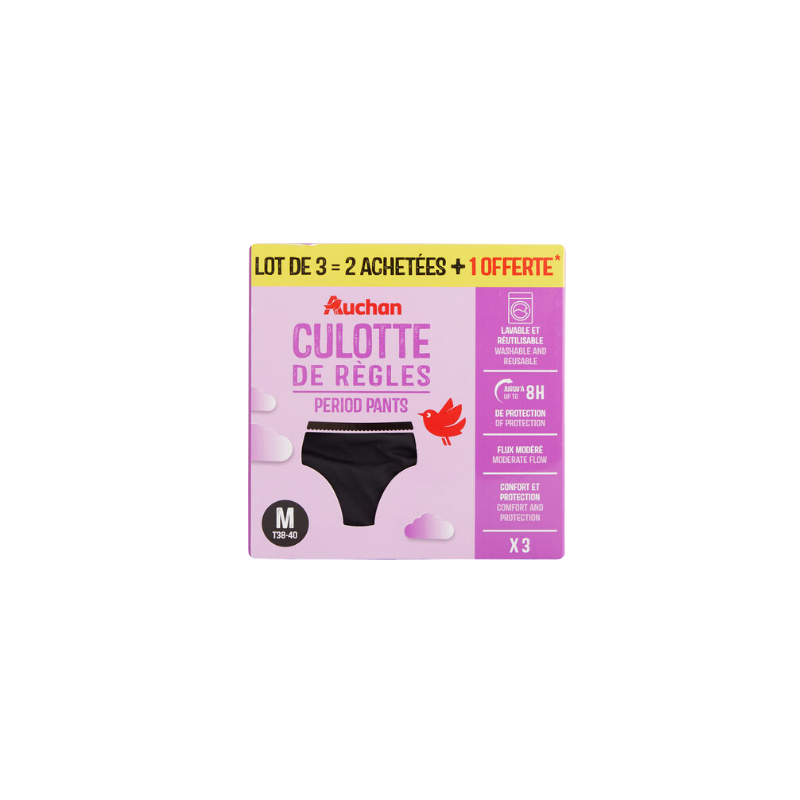 Culotte de règles flux modéré taille M 38/40 noir x3