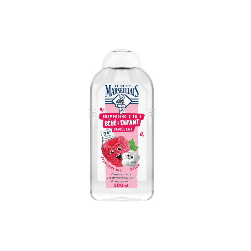 Shampoing démêlant 2en1 bébé et enfants framboise bio coton 300ml