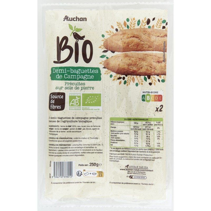 Demi baguettes de campagne bio 2x125g