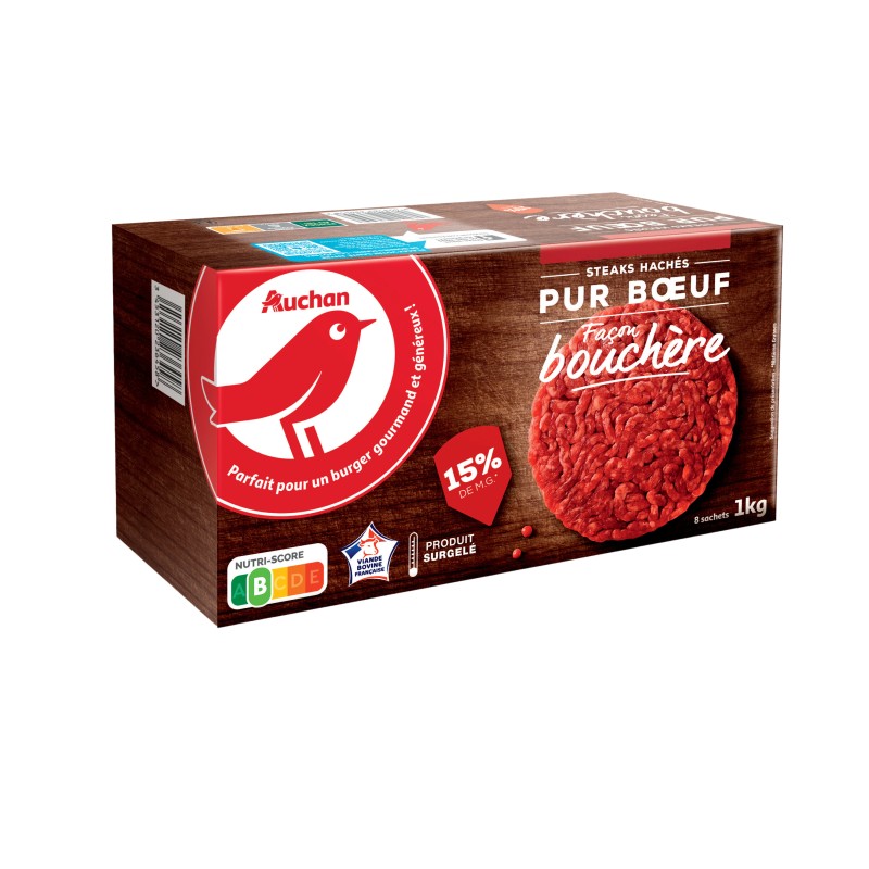 Steaks hachés pur boeuf façon bouchère 15%MG x8 1kg