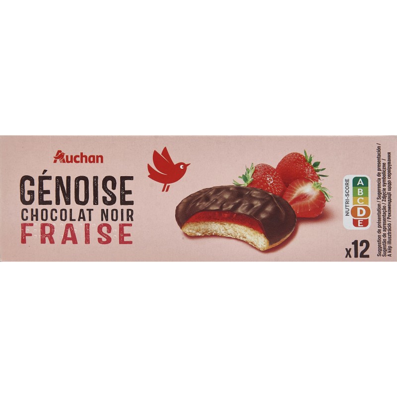 Génoise Chocolat Noir Saveur Fraise x12 150g