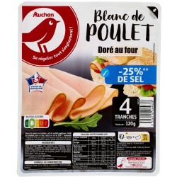 Blanc de poulet doré au four -25% de sel x4 120g