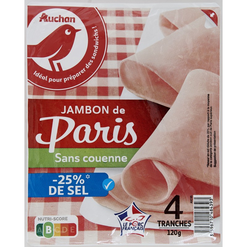Jambon de Paris découenné 4 tranches 120g