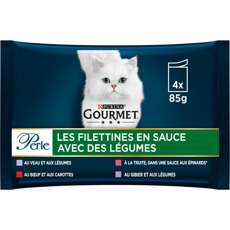 Pâtée pour chat perle en sauce viandes et poissons 4x85g