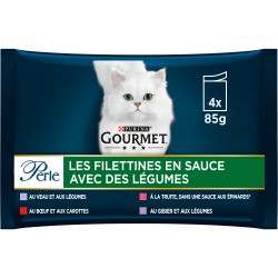 Pâtée pour chat perle en sauce viandes et poissons 4x85g