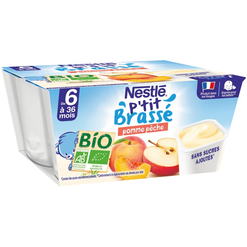 Bio P'tit Brassé Pomme Pêche dès 6 mois 4x90g