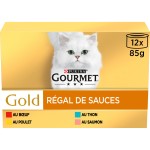 Gold Boîtes de Pâtée en Sauce Viandes Poissons pour Chat 12x85g