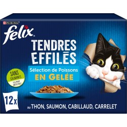 Tendres Effilés en Gelée Poissons Chat Adulte 12x85g