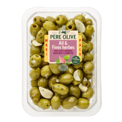 Olives vertes à l'ail et fines herbes dénoyautées 400g
