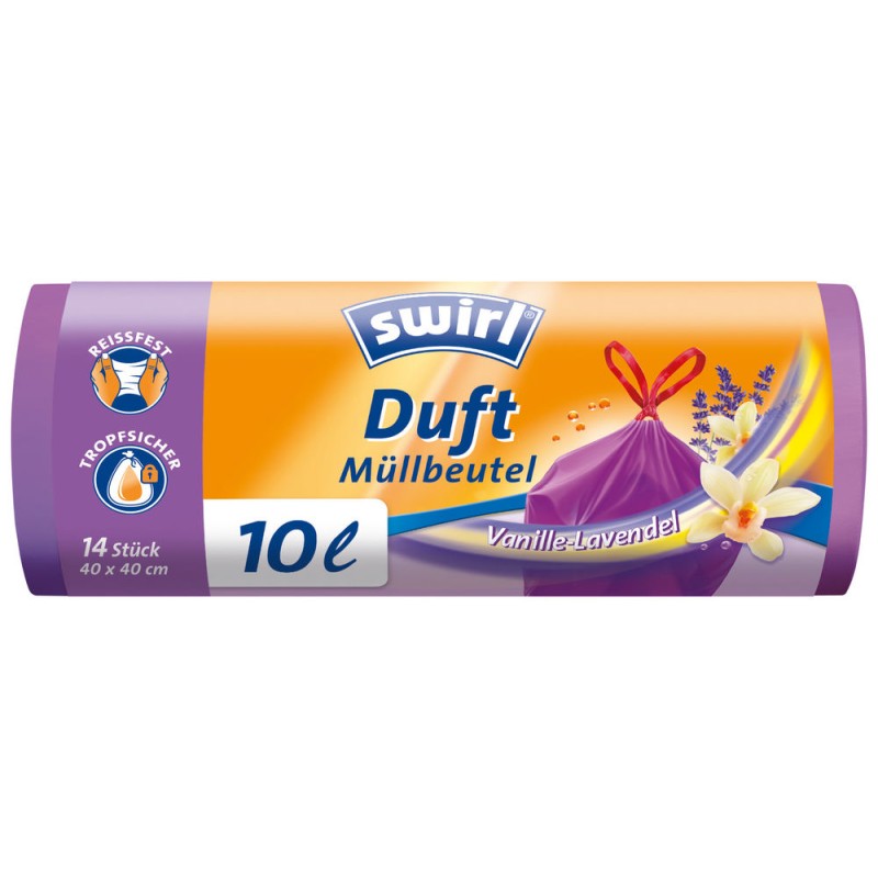 Sac Poubelle Parfum Vanille et Lavande avec liens coulissants 10l x14