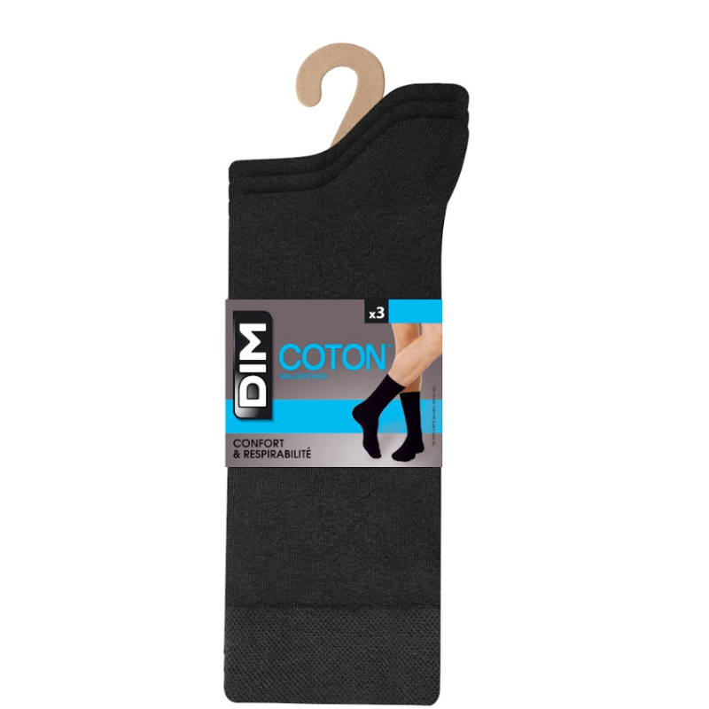 Mi-Chaussette Coton Noir T39/42 x3