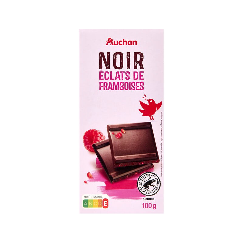 Tablette de chocolat noir éclats de framboises 100g