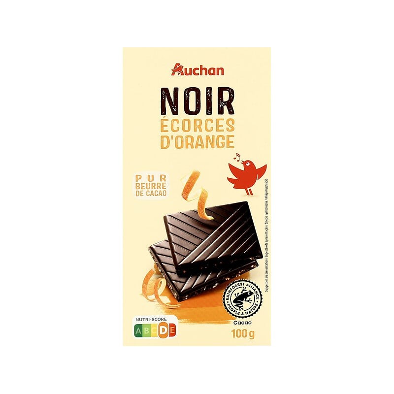 Tablette de chocolat noir 70% écorces d'orange 100g
