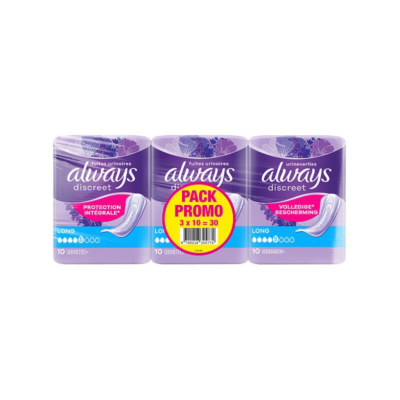 Serviettes hygiéniques discreet long pour fuites urinaires 3x10