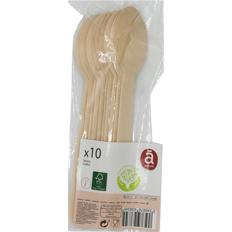 Cuillères en Bois Compostables x10