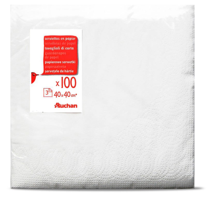 Serviettes en Papiers Blanches 40x40cm x100
