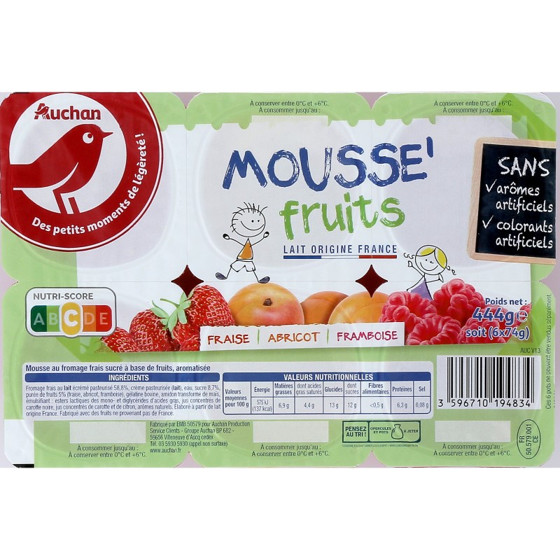 Mousse de fromage frais aux fruits 6x74g