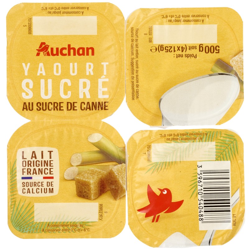 Yaourt nature sucre de canne 4x125g