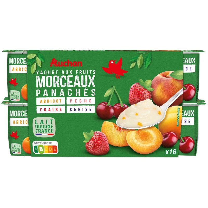 Yaourt aux fruits morceaux abricot pêche fraise cerise 16x125g