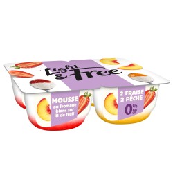 Mousse au fromage blanc sur lit de fruits fraise et pêche 0% MG 4x115g