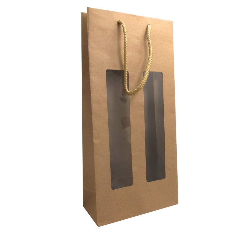 Emballage cadeau kraft pour 2 bouteilles