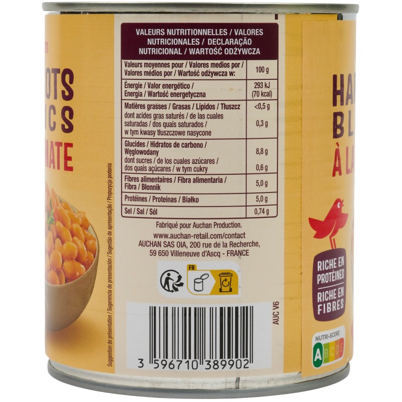 Haricots Blancs Préparés à la Tomate 530g