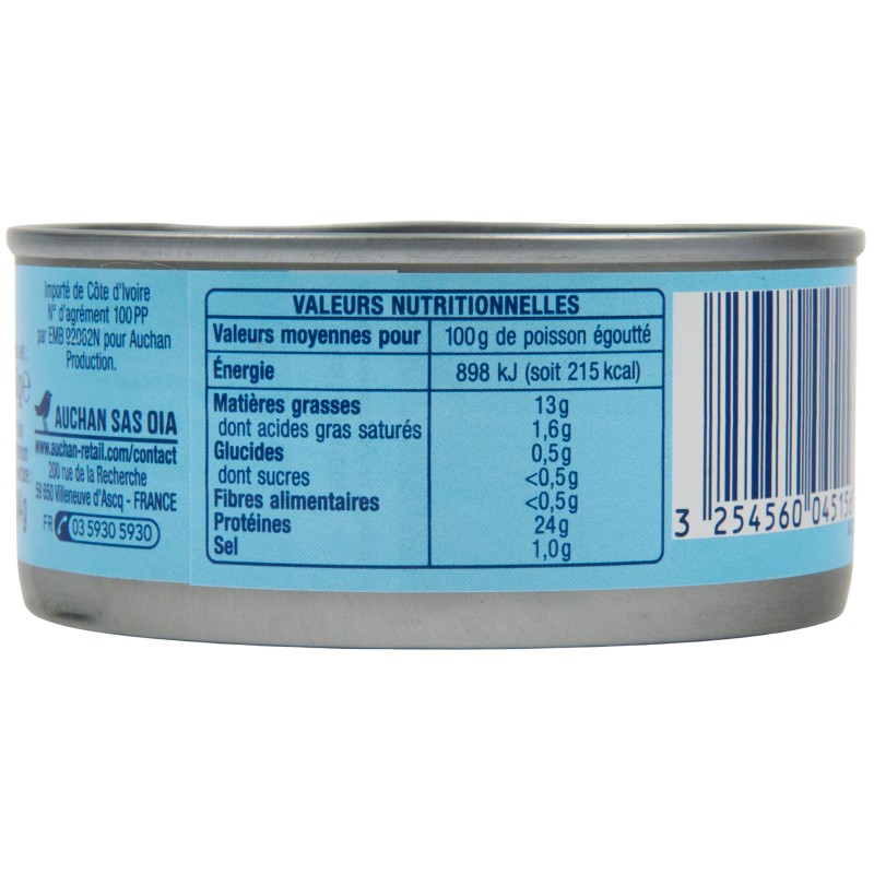 Thon entier à l'huile de tournesol 160g