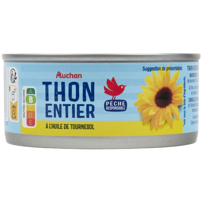 Thon entier à l'huile de tournesol 160g