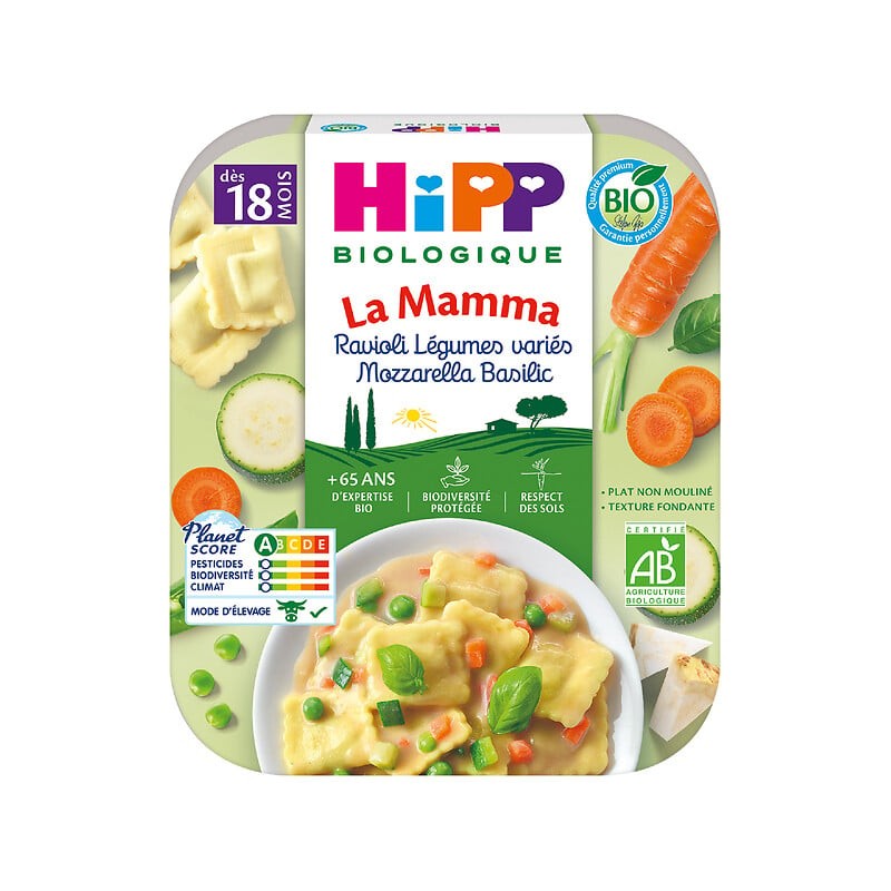 Assiette la mamma ravioli légumes mozzarella basilic bio dès 18 mois 250g