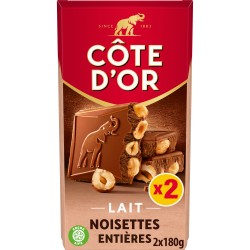 Tablette de chocolat au lait et noisettes entières 2x180g