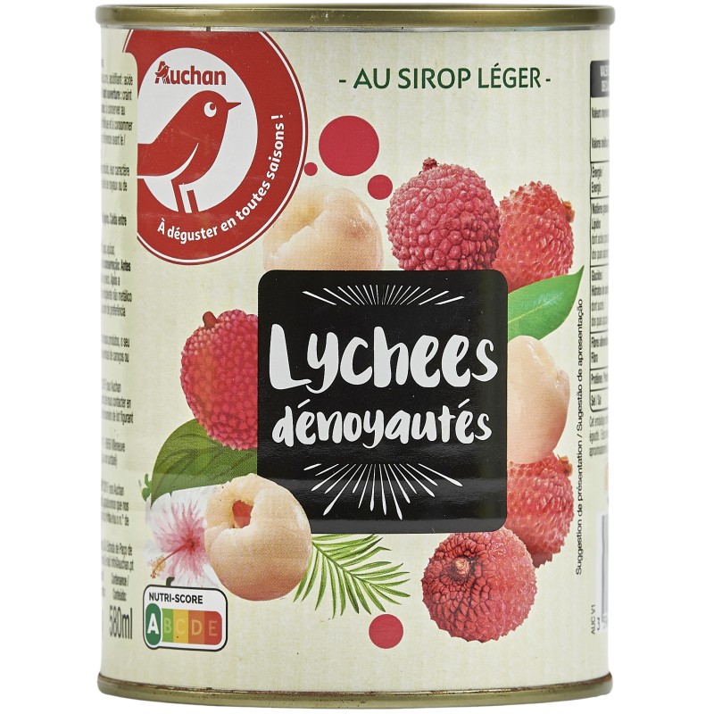 Lychees dénoyautés au sirop léger 250g