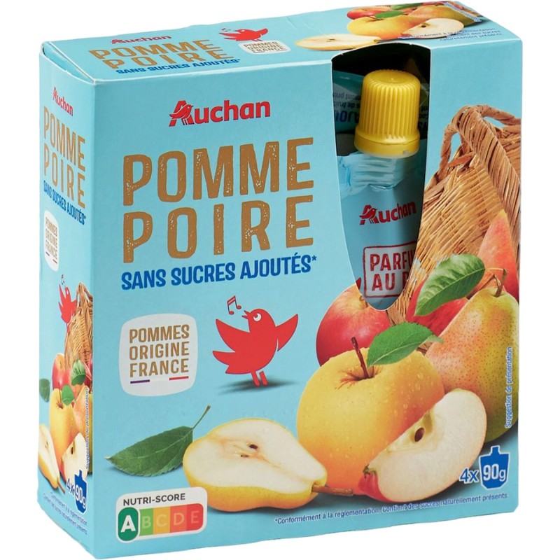Gourdes Pomme Poire Allégé en Sucres Sans Conservateur 4x90g