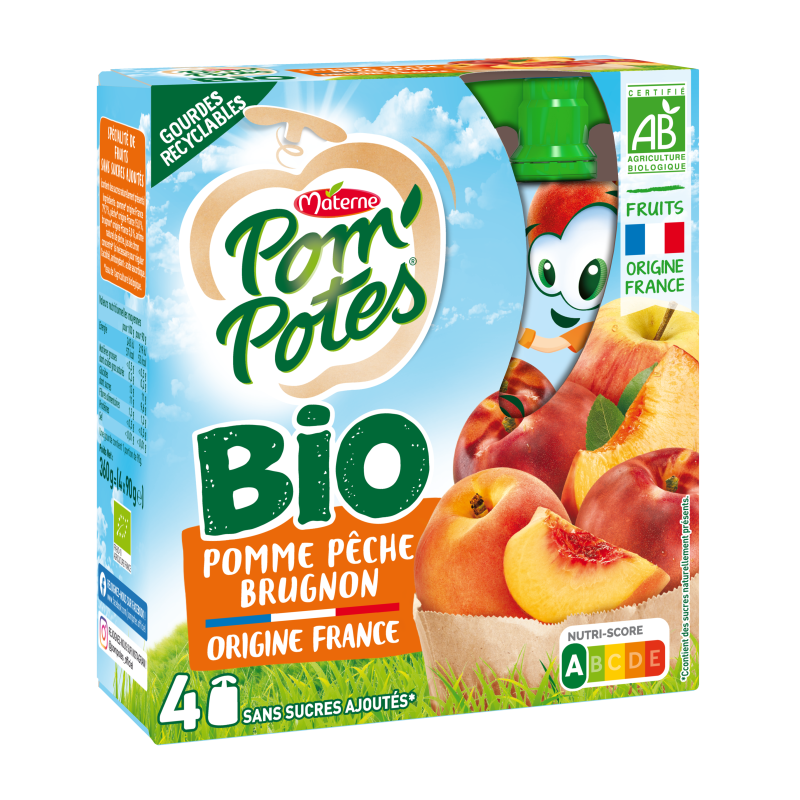 Bio Pom'Potes Compote Pomme Pêche & Brugnon 4x90g