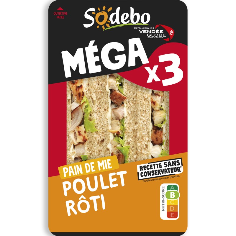 Sandwich méga poulet mayo légère x3 230g