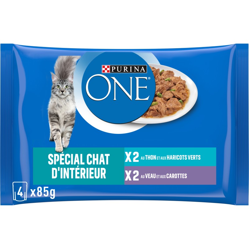 Sachets Repas Thon Veau pour Chat D'intérieur 4x85g