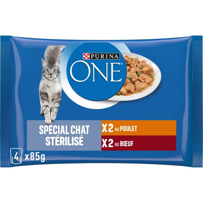 One Sachets Repas Boeuf Poulet pour Chat Stérilisé 4x85g