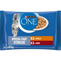 One Sachets Repas Boeuf Poulet pour Chat Stérilisé 4x85g