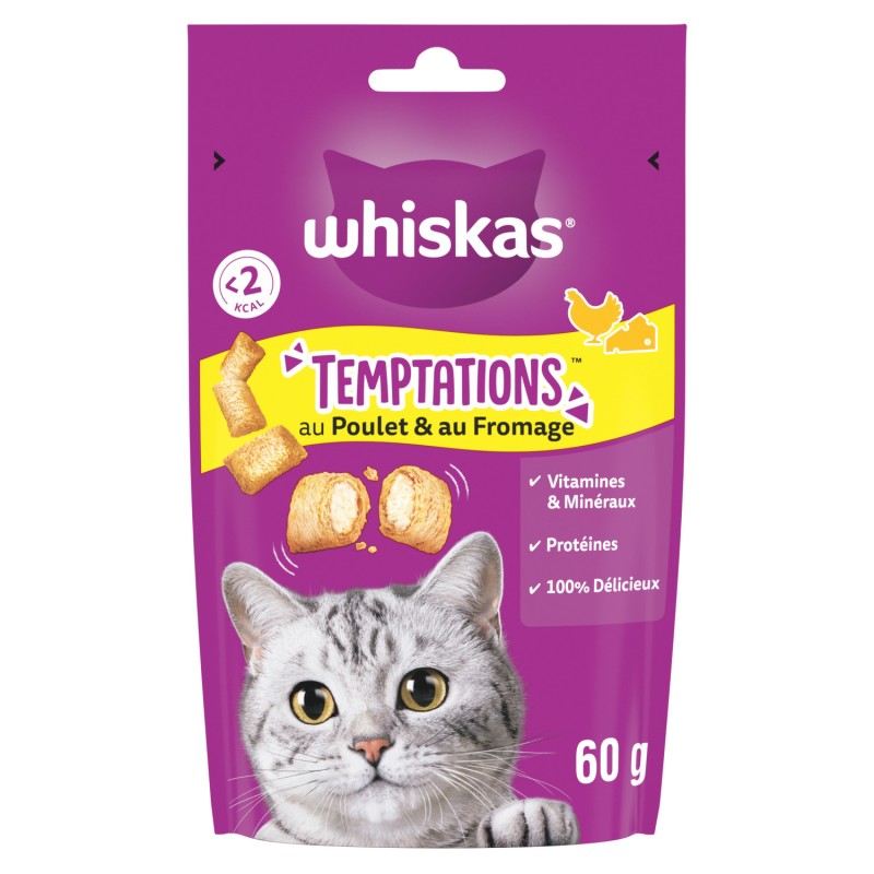 Friandises au poulet et au Fromage TEMPTATIONS pour chat adulte 60g