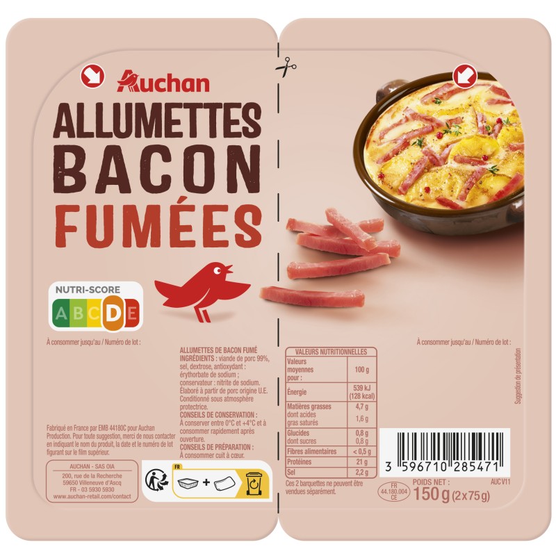 Allumettes bacon fumées 2x75g