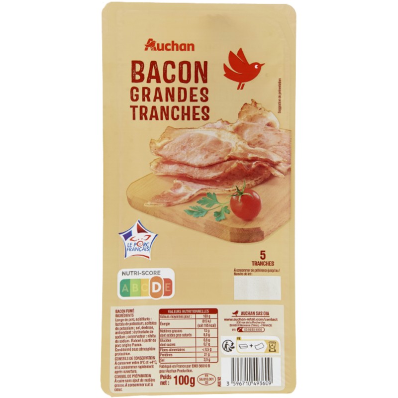 Bacon en Grandes Tranches x5 100g