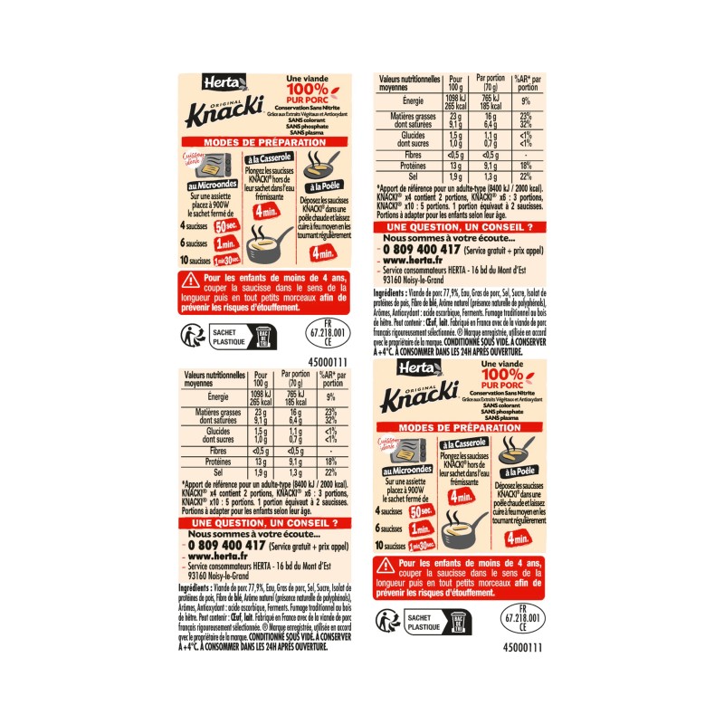 Knacks pur porc sans nitrite x10 350g