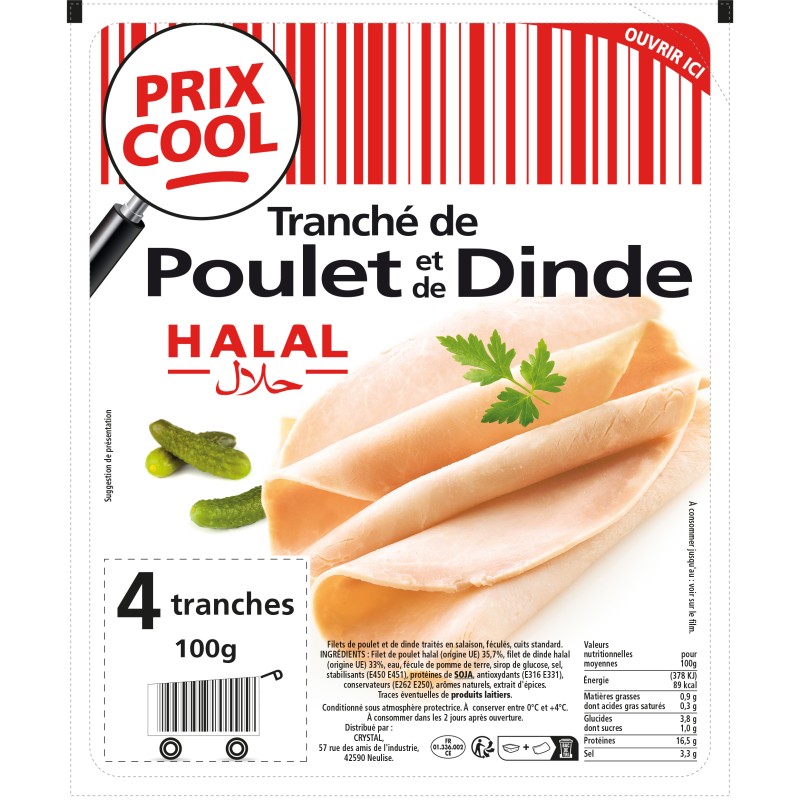 Tranché de poulet et de dinde halal 4 tranches 100g