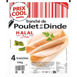 Tranché de poulet et de dinde halal 4 tranches 100g