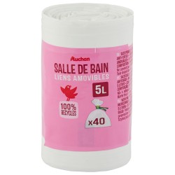 Sacs poubelle avec liens amovibles salle de bain 40x5l